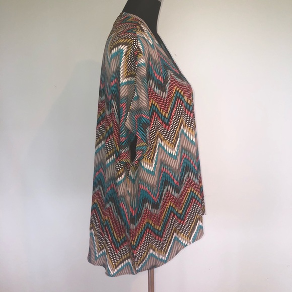 Chevron Boho Open Kimono Caftan Swim Coverup Top - Picture 4 of 5